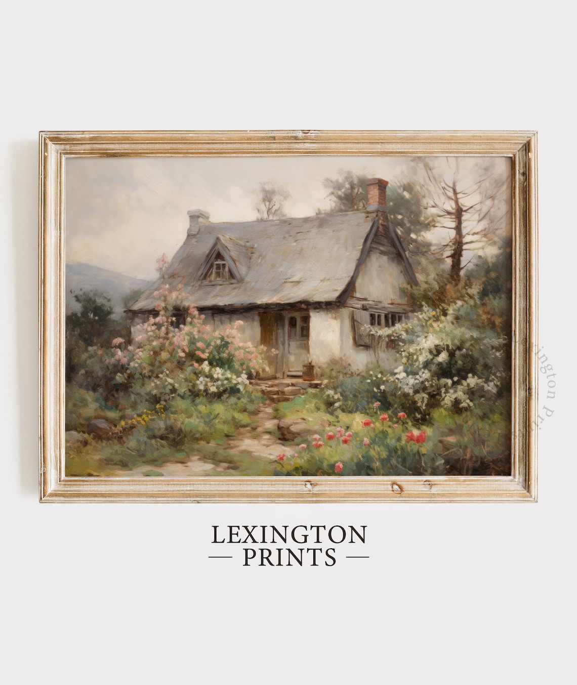 Charming Country Cottage Flower Garden Vintage Oil Painting Poster