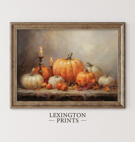 Pumpkin Still Life with Candles Warm Fall Harvest Decor Poster