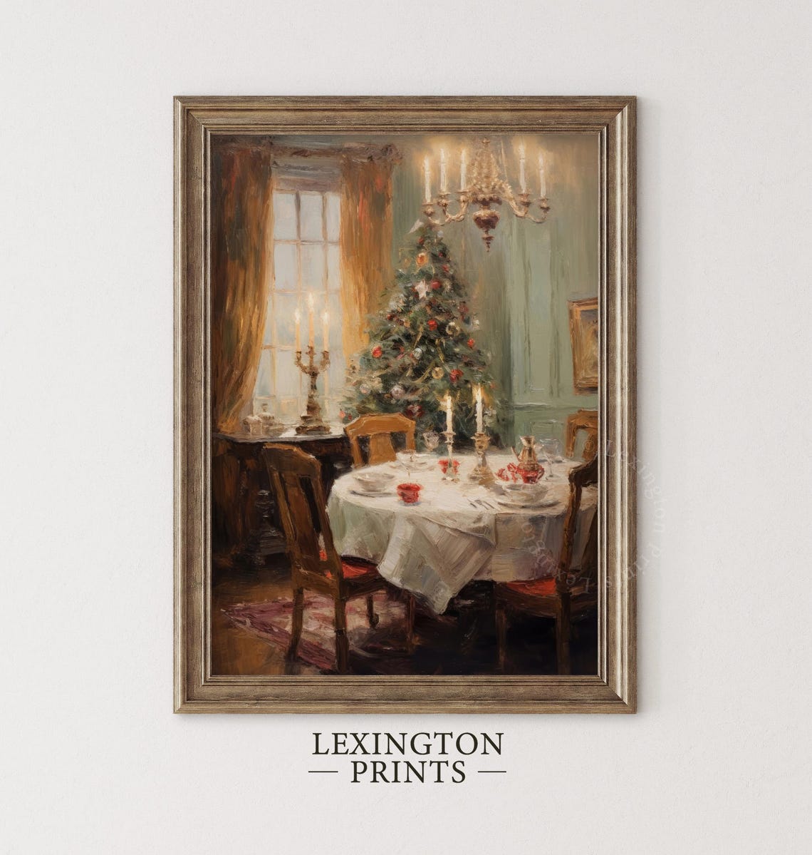 Elegant Christmas Dining Room Set Table Candlelight Holiday Art Poster - Image 5