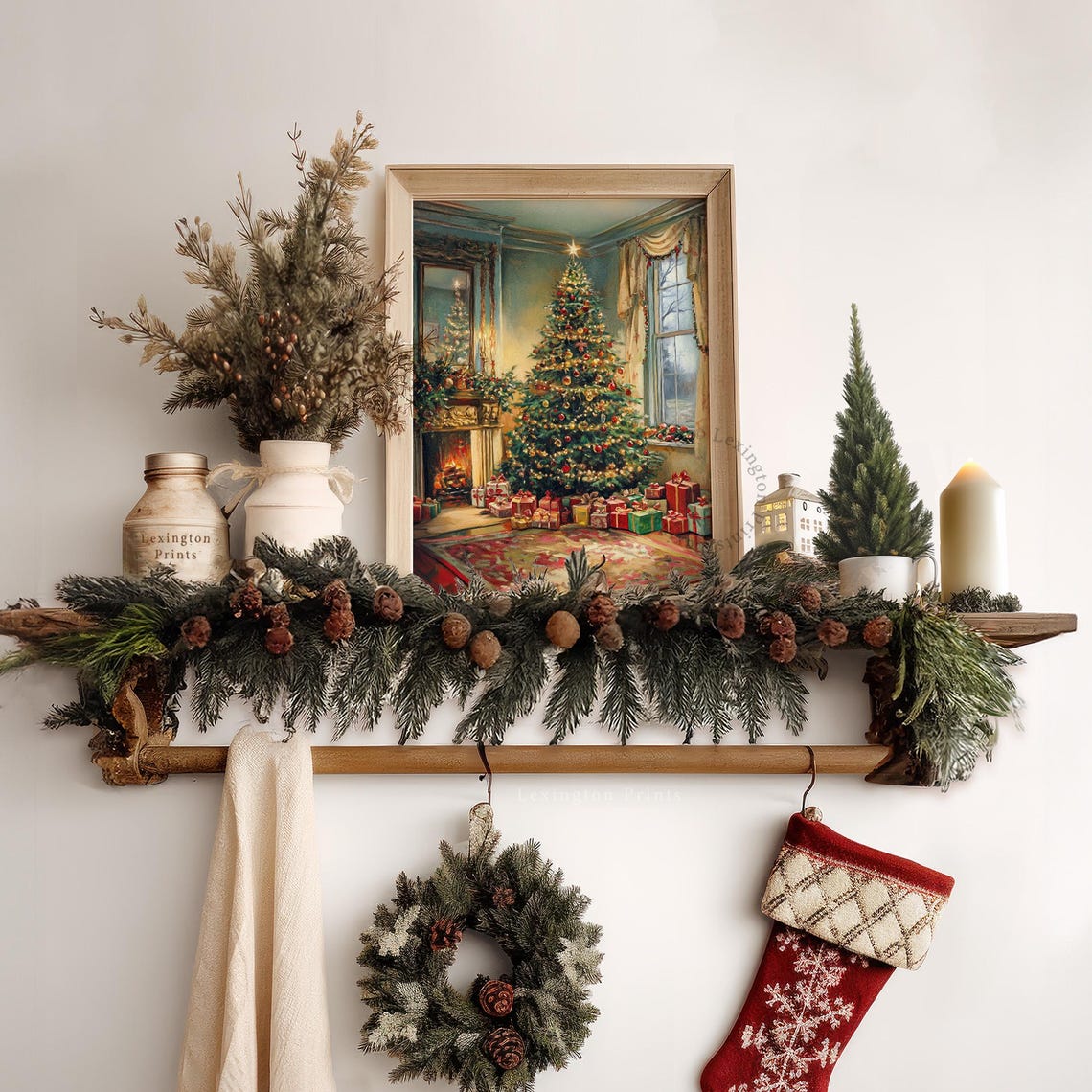 Cozy Living Room with Christmas Tree Fireplace and Gifts Poster - Image 7