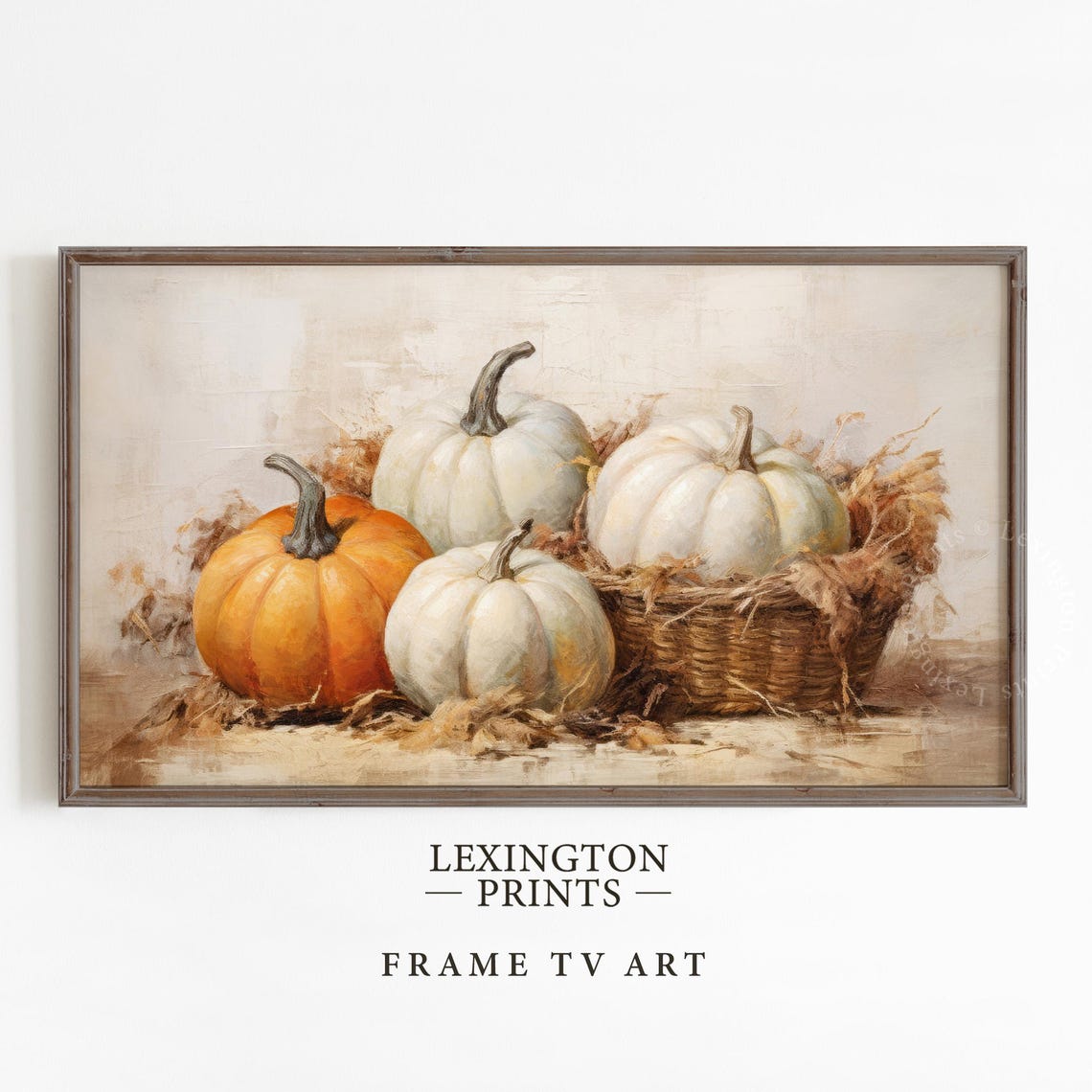 White and Orange Pumpkins in Wicker Basket Fall Still Life Poster - Image 5