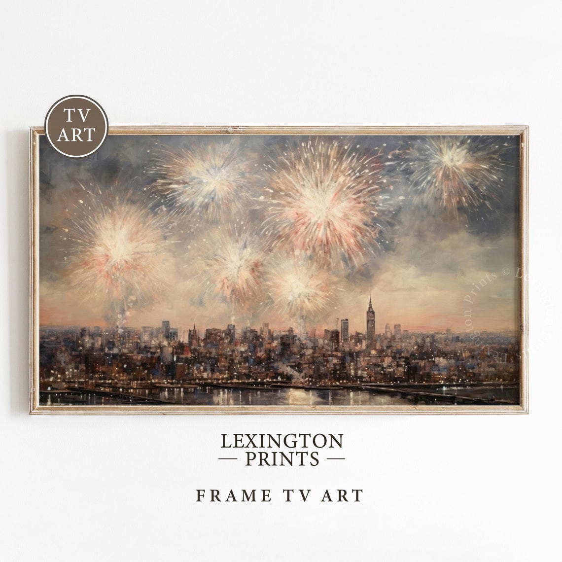 New York City Fireworks Over Skyline Night Celebration Poster