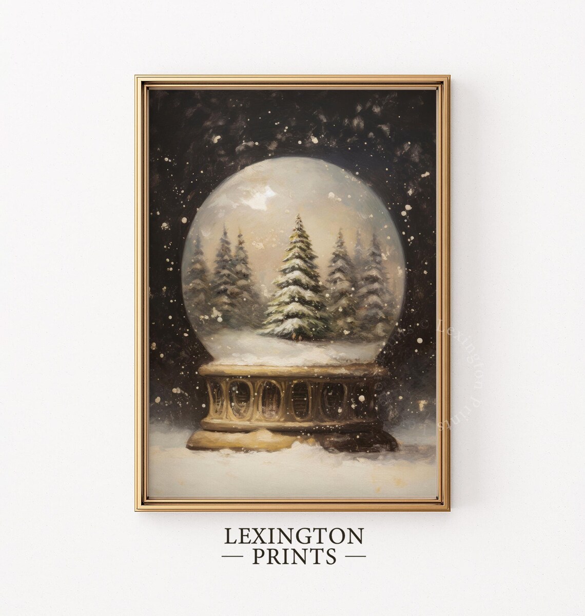 Vintage Snow Globe Christmas Trees Dark Moody Holiday Scene Poster - Image 5