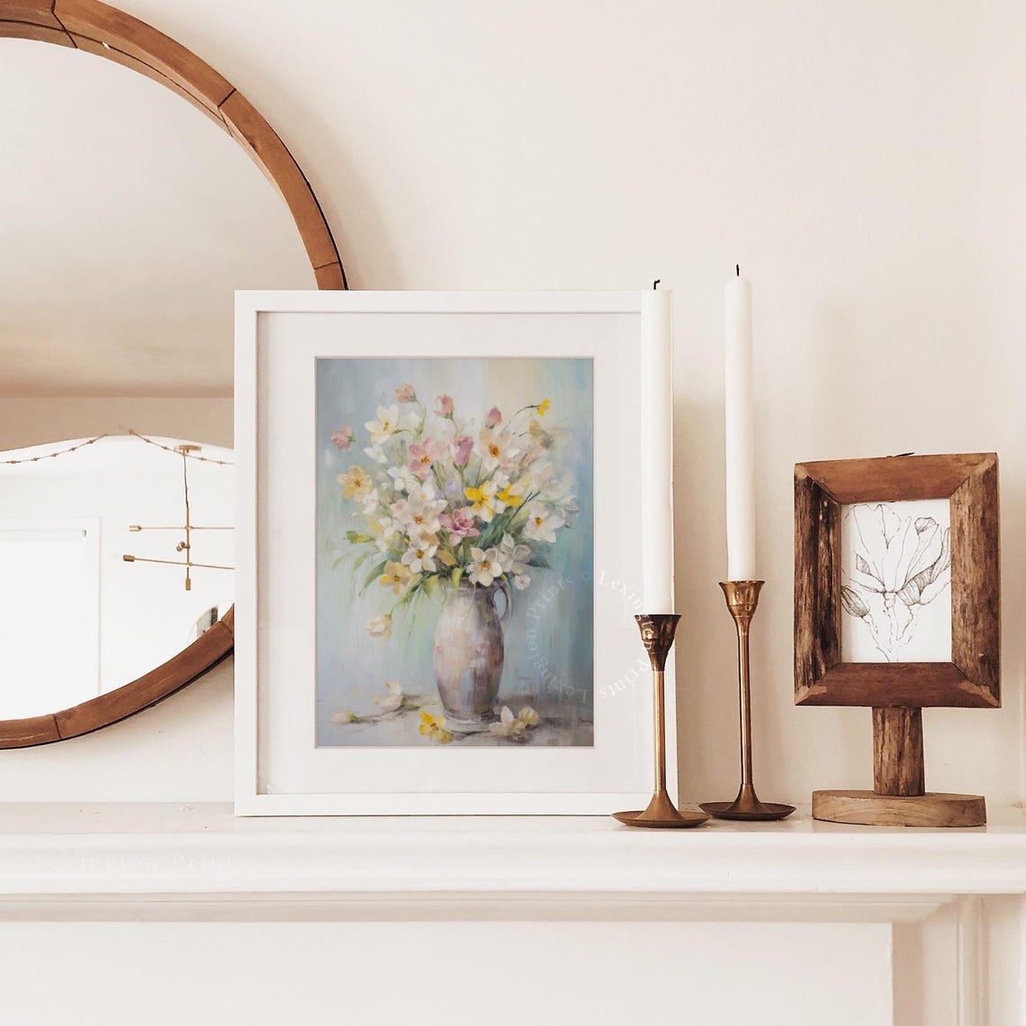 Pastel Flower Bouquet Ceramic Pitcher Vintage Floral Painting Poster - Image 2