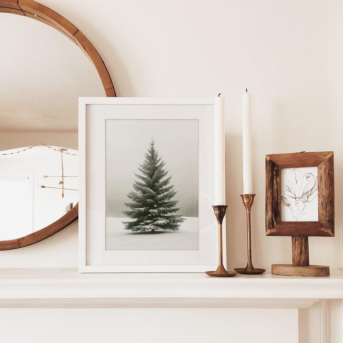 Snowy Lone Pine Tree Minimalist Winter Forest Landscape Decor Poster - Image 2