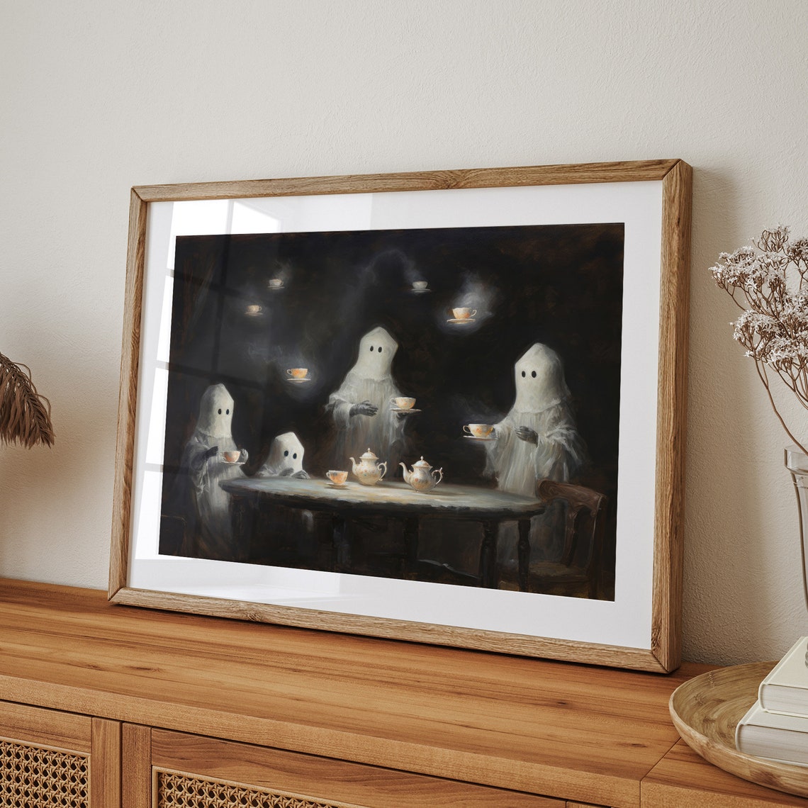 Cute Ghosts Tea Party Spooky Friends Vintage Style Halloween Wall Art - Image 5