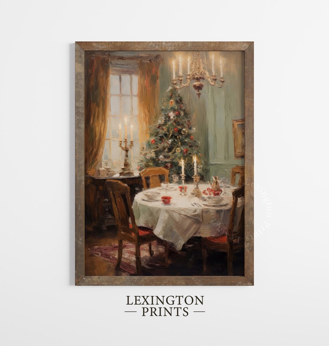 Elegant Christmas Dining Room Set Table Candlelight Holiday Art Poster - Image 2