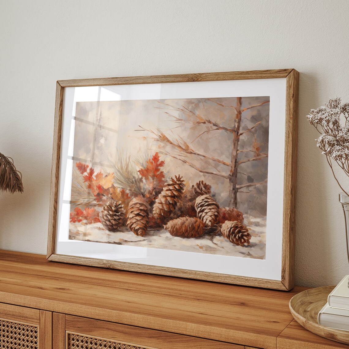 Pinecones and Autumn Leaves Woodland Still Life Oil Painting Poster - Image 7