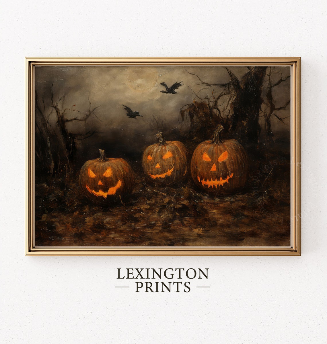 Three Glowing Jack O Lanterns in Dark Haunted Woods Halloween Poster - Image 4