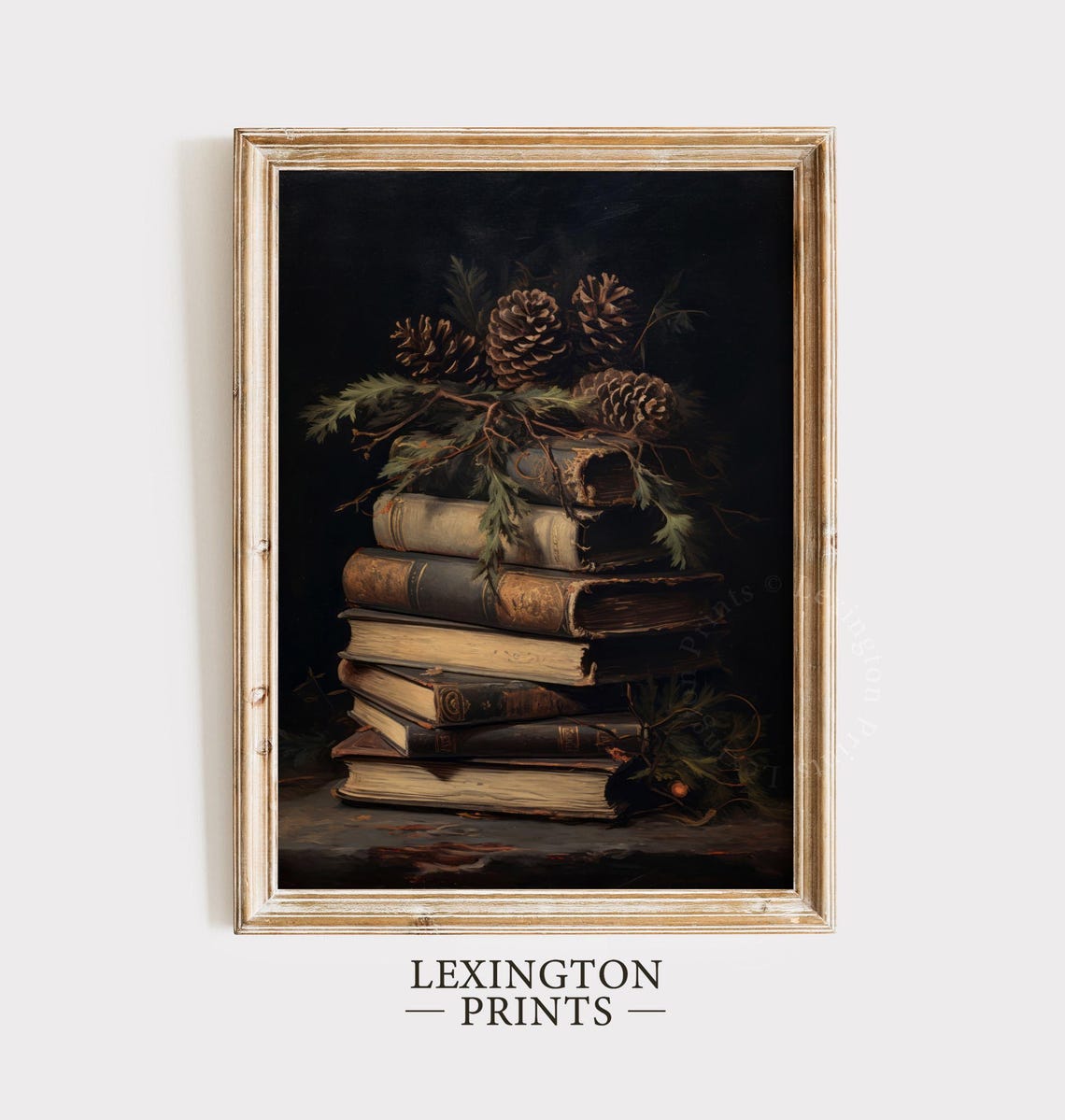Antique Books Stack Pine Cones Dark Academia Still Life Poster - Image 8