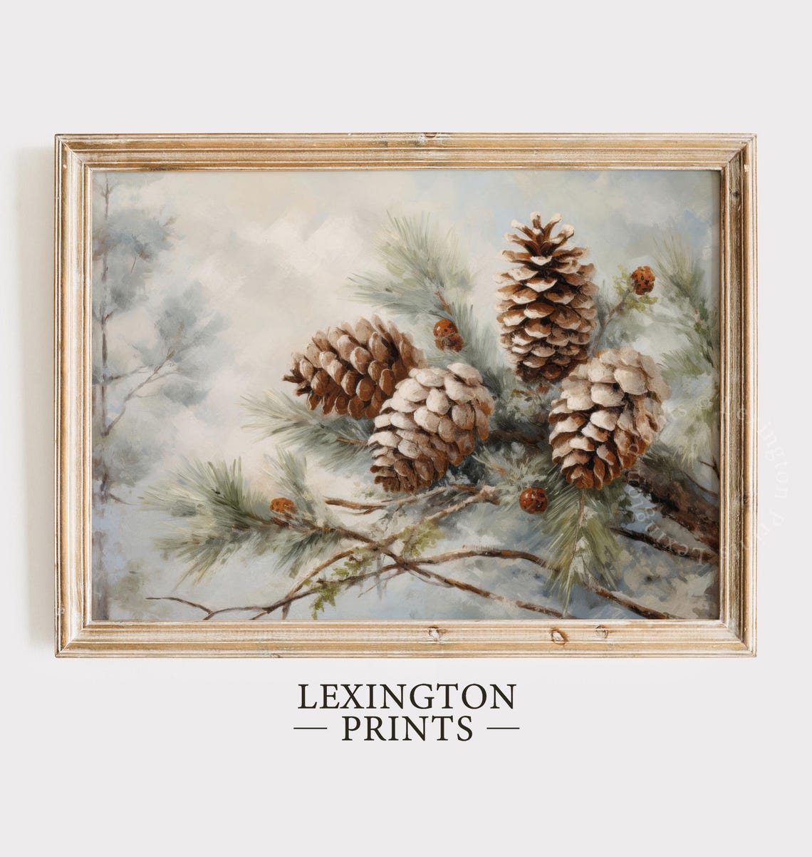 Snowy Pine Cones Frosted Evergreen Branch Winter Painting Poster - Image 2