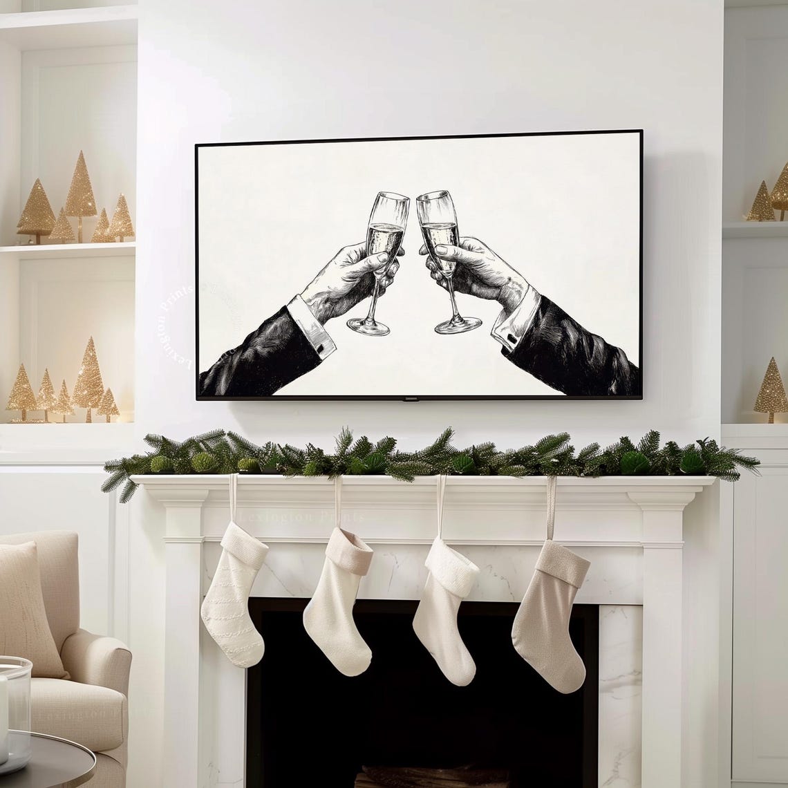 Minimalist Cheers New Years Tv Art New Years Frame Tv Art Cheers Tv Art Bar Cart Wall Art Christmas Holiday Decor Black White Sketch 981 - Image 8