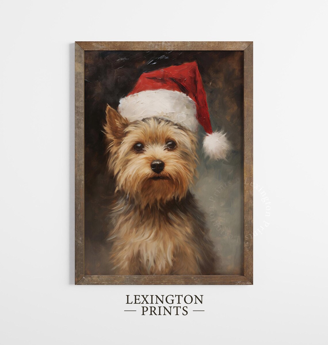 Small Dog in a Santa Hat Vintage Christmas Oil Painting Poster - Image 4