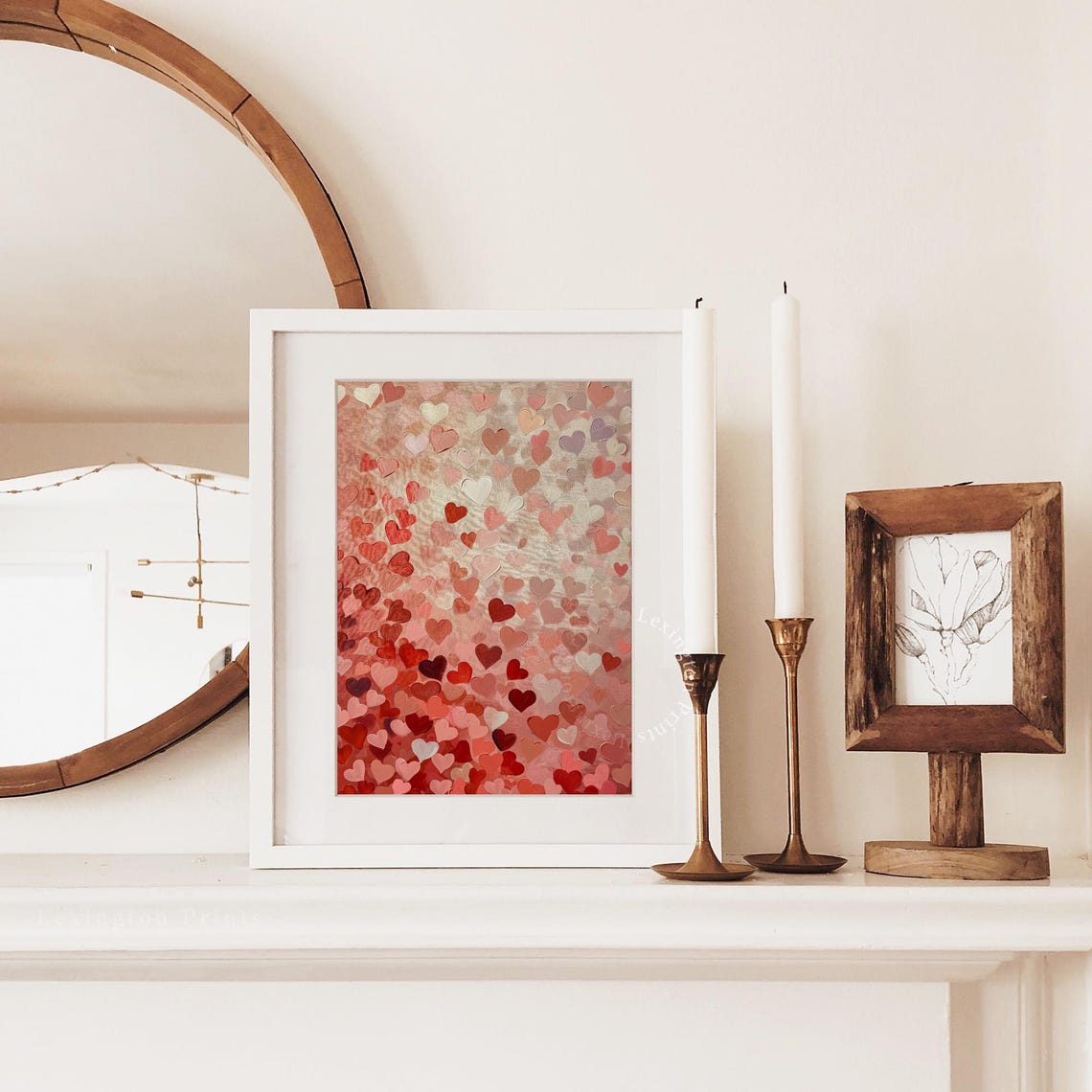 Red Pink White Heart Confetti Valentines Day Romantic Bedroom Poster - Image 2