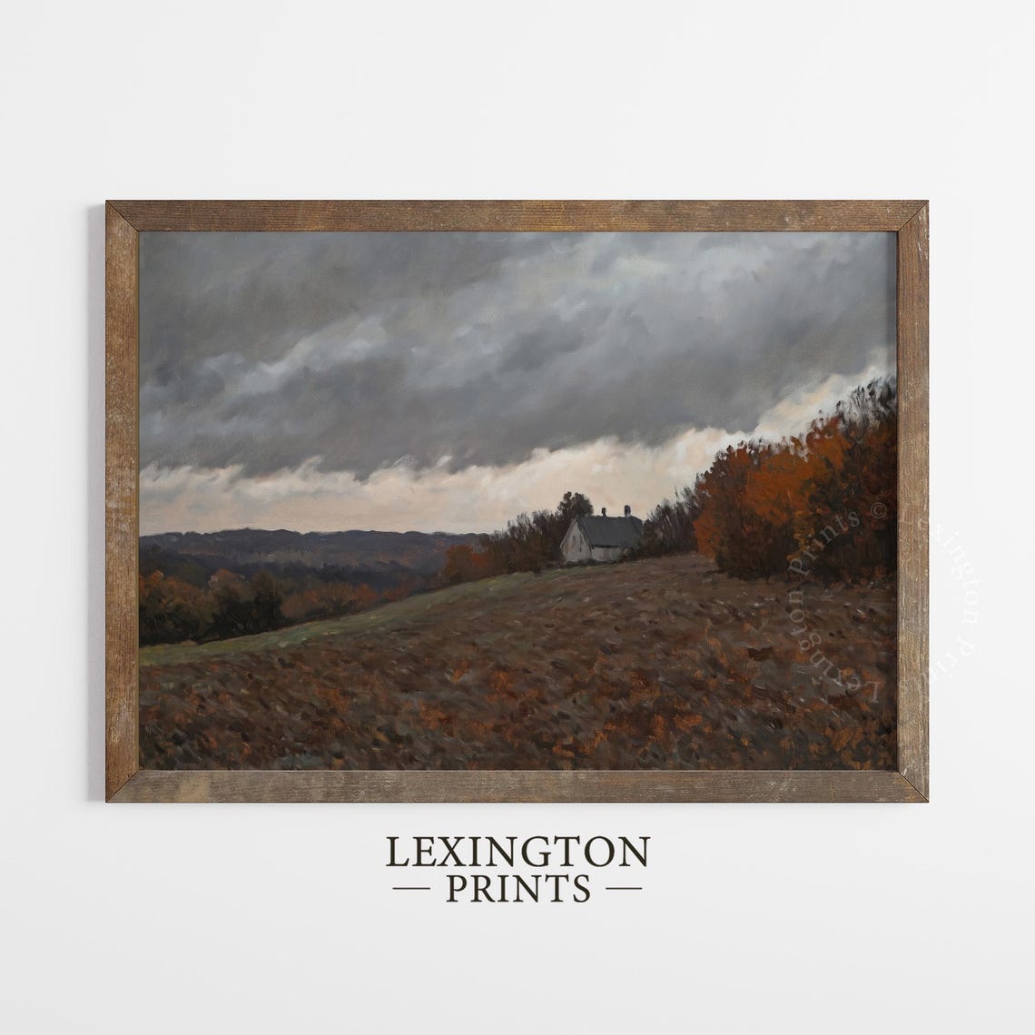 Stormy Autumn Hillside with Cottage Dark Clouds Oil Painting Poster - Image 5