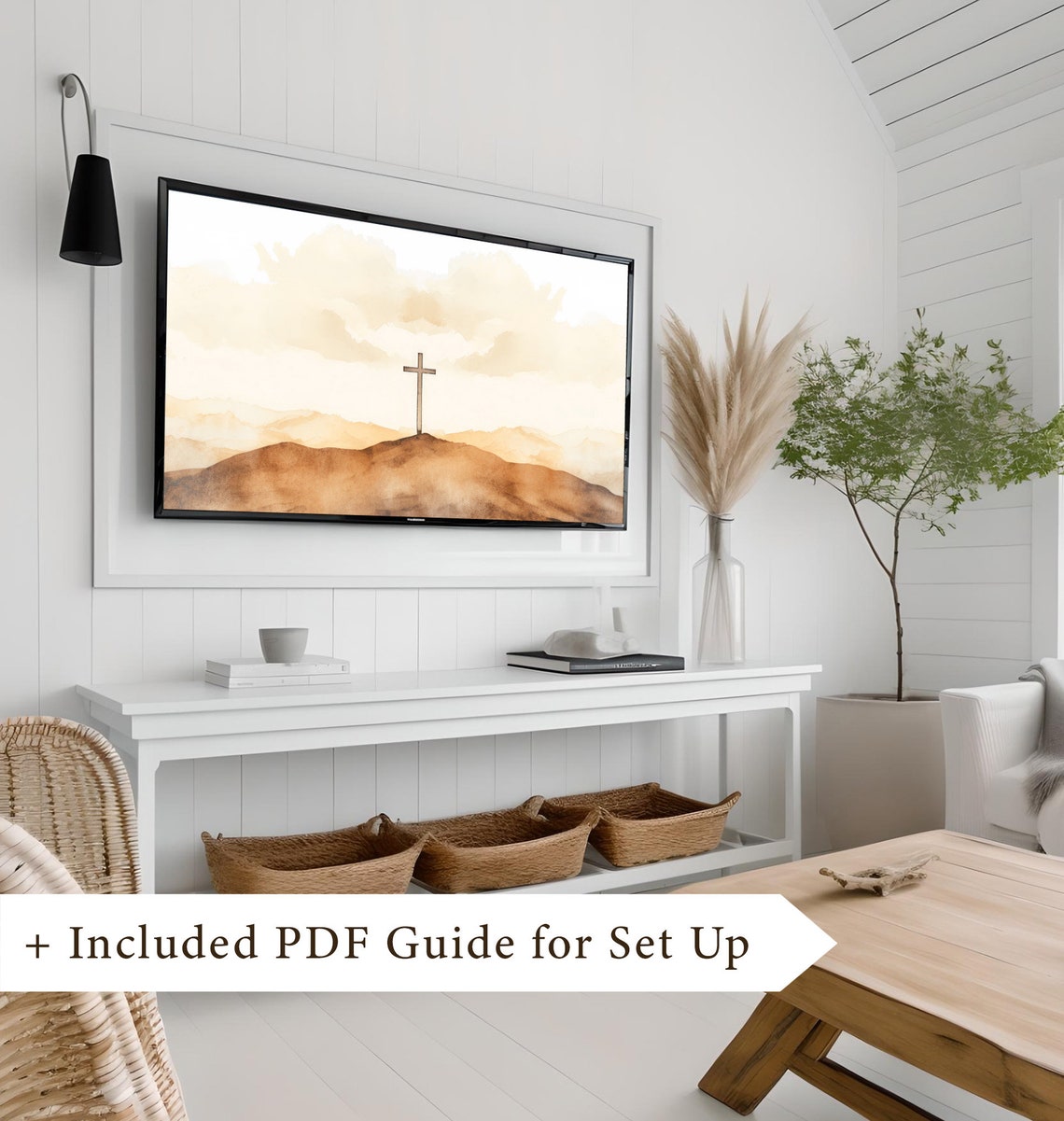 Wooden Cross on Hilltop with Clouds Watercolor Christian Wall Art - Image 8