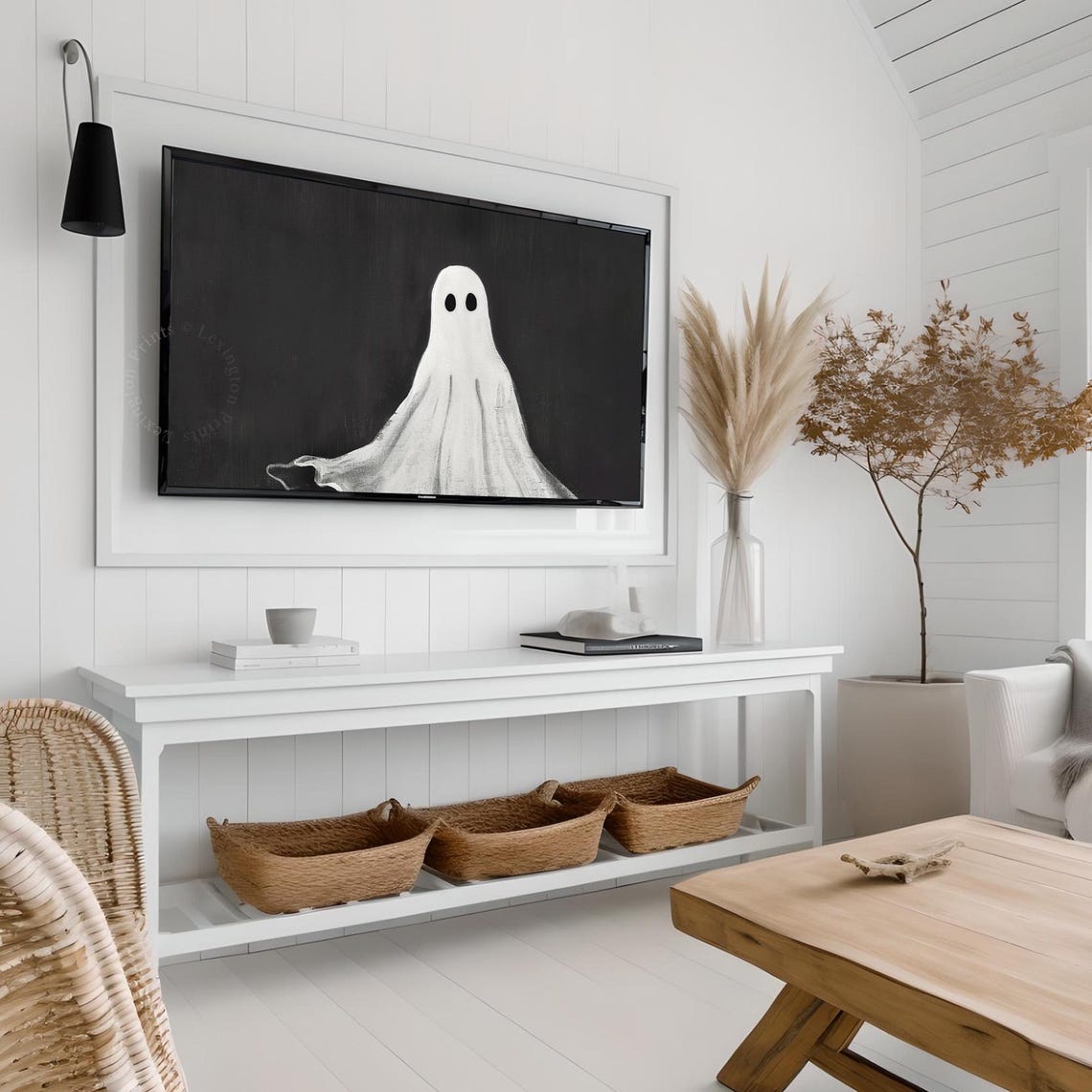 Spooky Ghost Halloween Frame TV Art Black White Cute Art Poster - Image 3