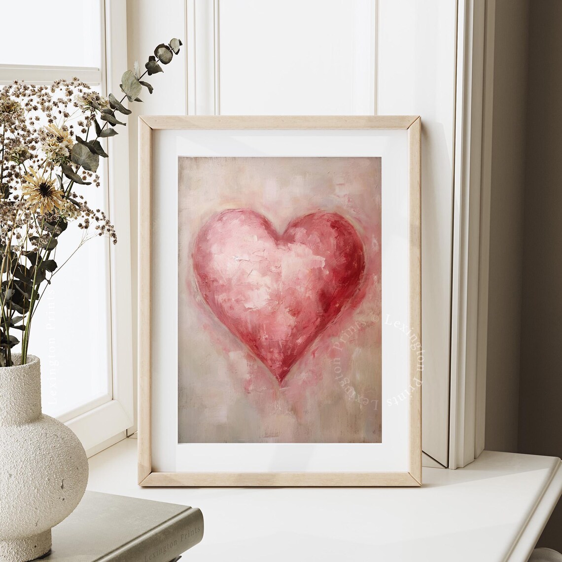 Soft Pink Heart Watercolor Painting Romantic Blush Love Wall Art