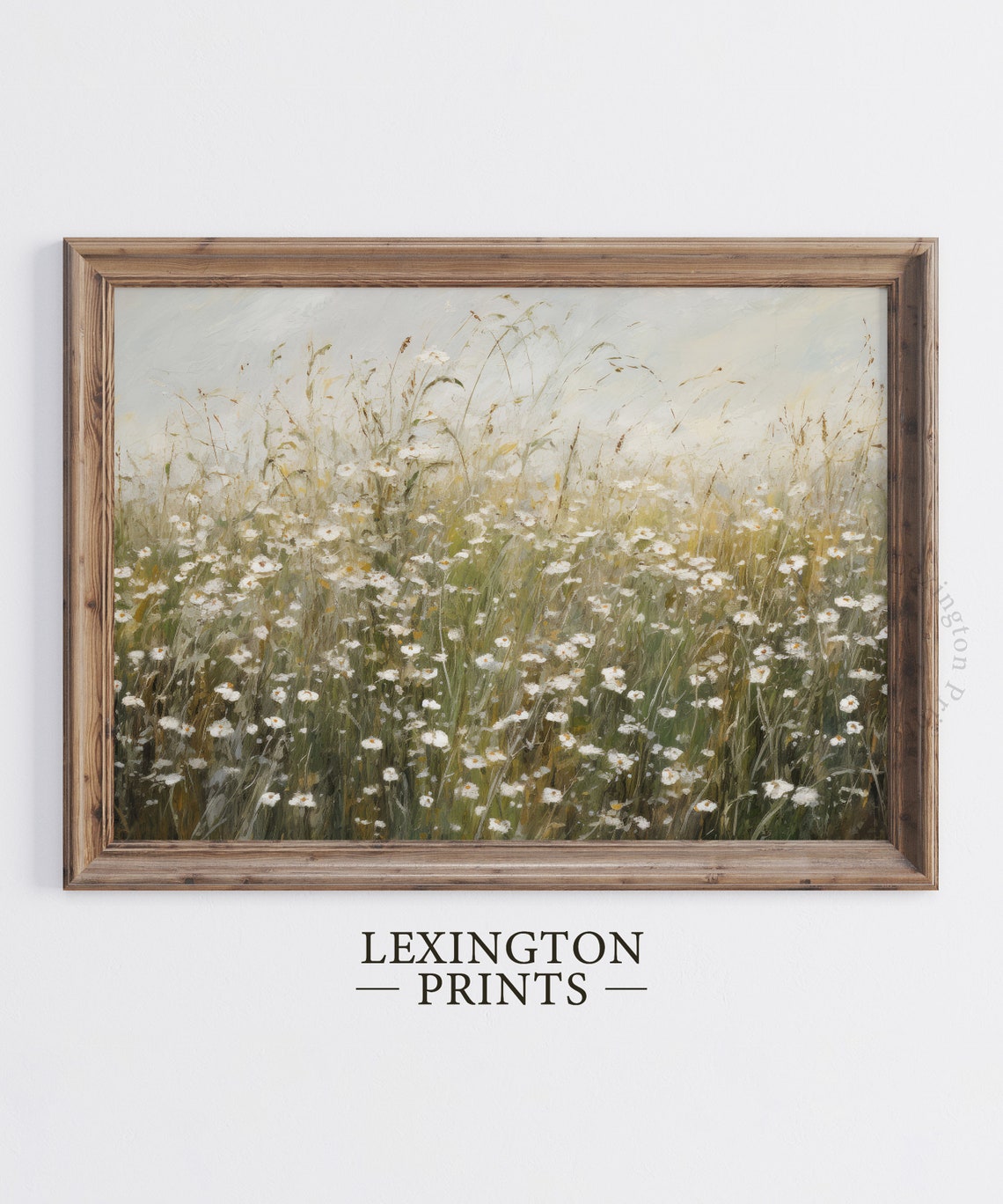 Misty Wildflower Meadow Daisy Field Soft Neutral Landscape Poster - Image 5