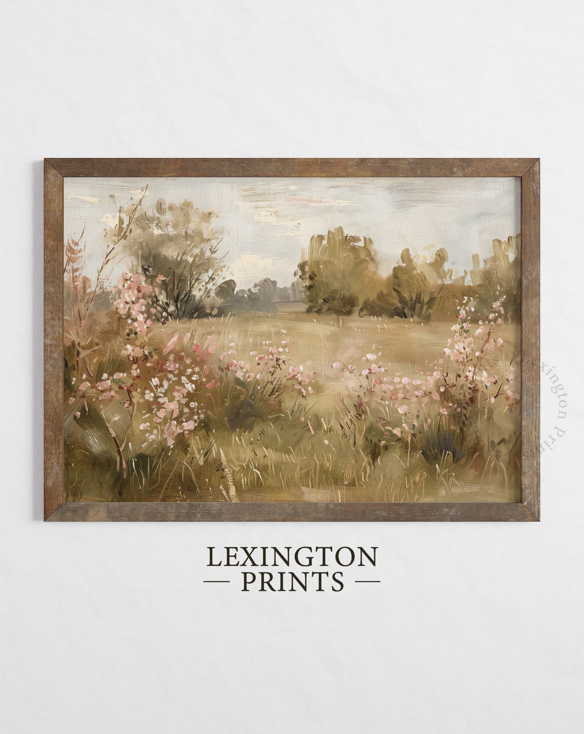 Impressionist Wildflower Meadow With Trees Pastel Landscape Art Print - Image 2