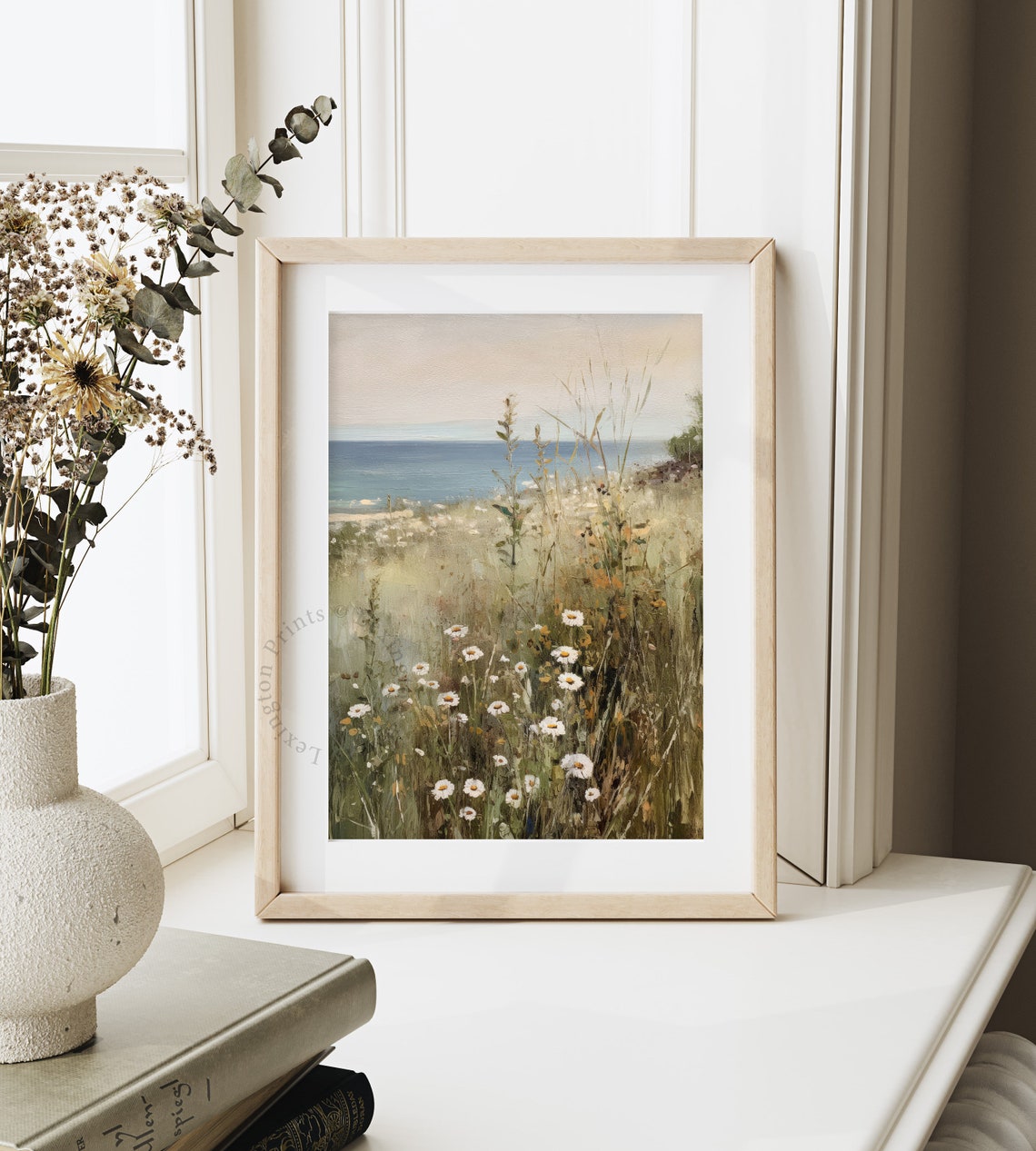 Coastal Daisy Meadow by the Sea Summer Breeze Wildflower Poster - Image 4