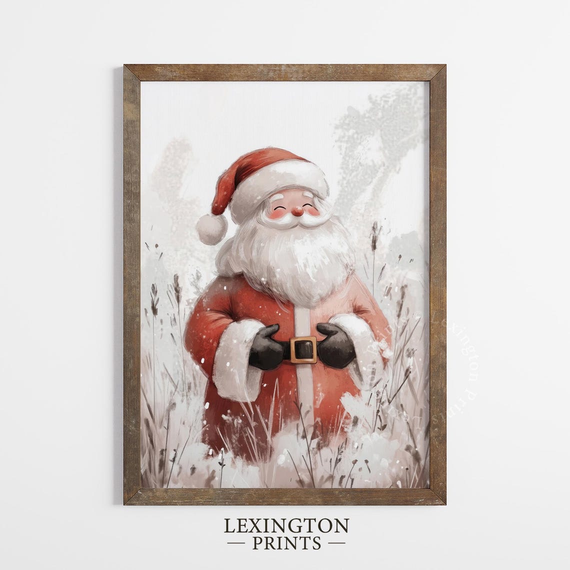 Cheerful Santa Claus in Snowy Wildflower Field Christmas Wall Art - Image 4