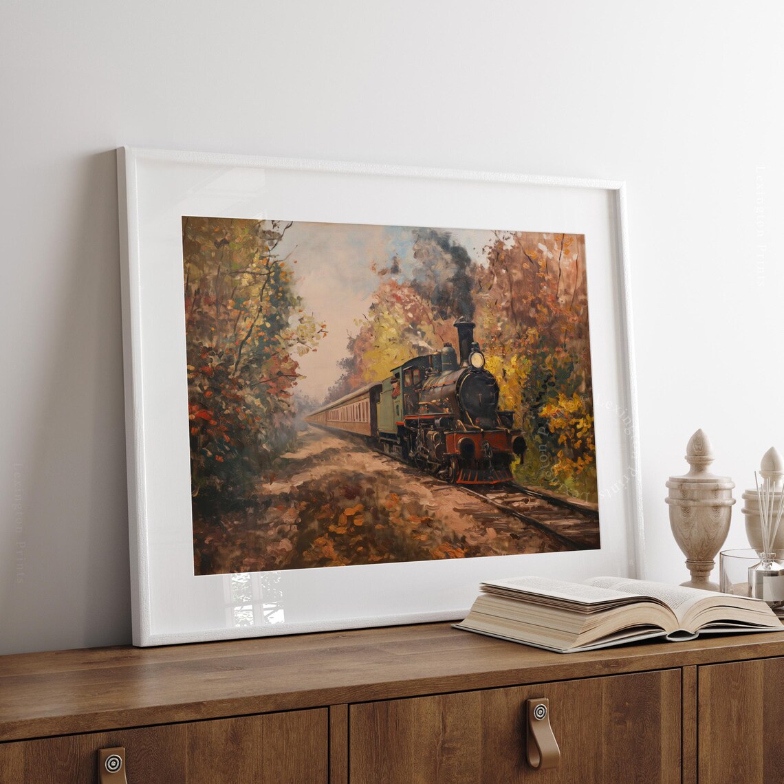 Steam Locomotive Autumn Forest Vintage Train Oil Painting Travel Poster - Image 4