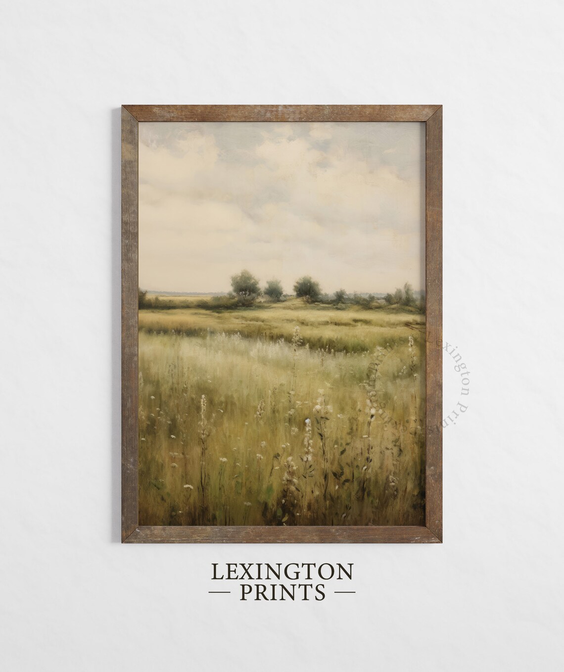 Moody Green Meadow Wildflower Field Soft Summer Landscape Painting Poster - Image 2