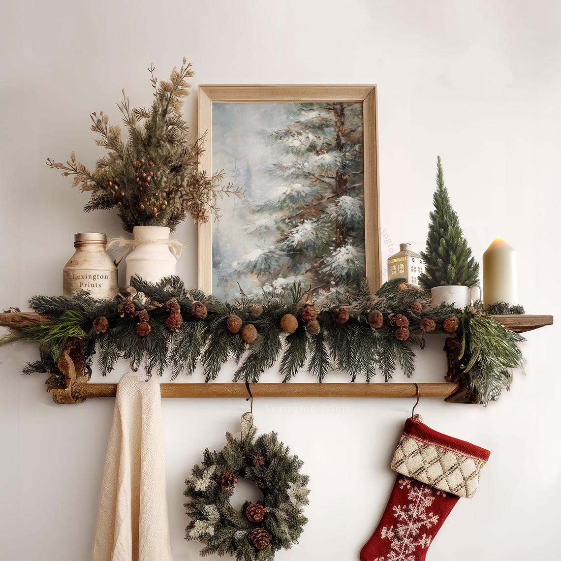 Snow Covered Pine Tree Branches Misty Winter Forest Close Up Poster - Image 6