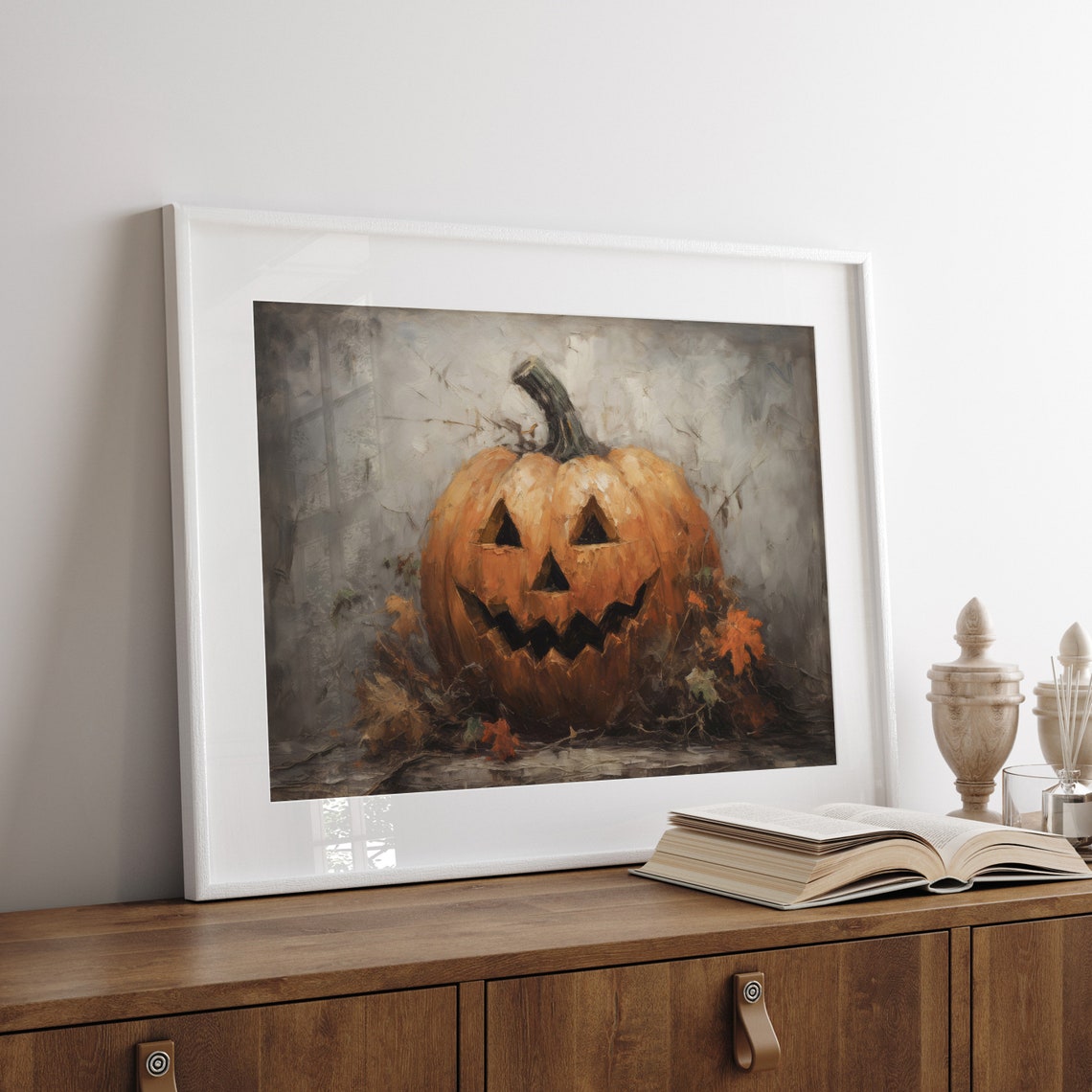 Vintage Jack-O-Lantern Pumpkin Still Life With Autumn Leaves Poster - Image 6