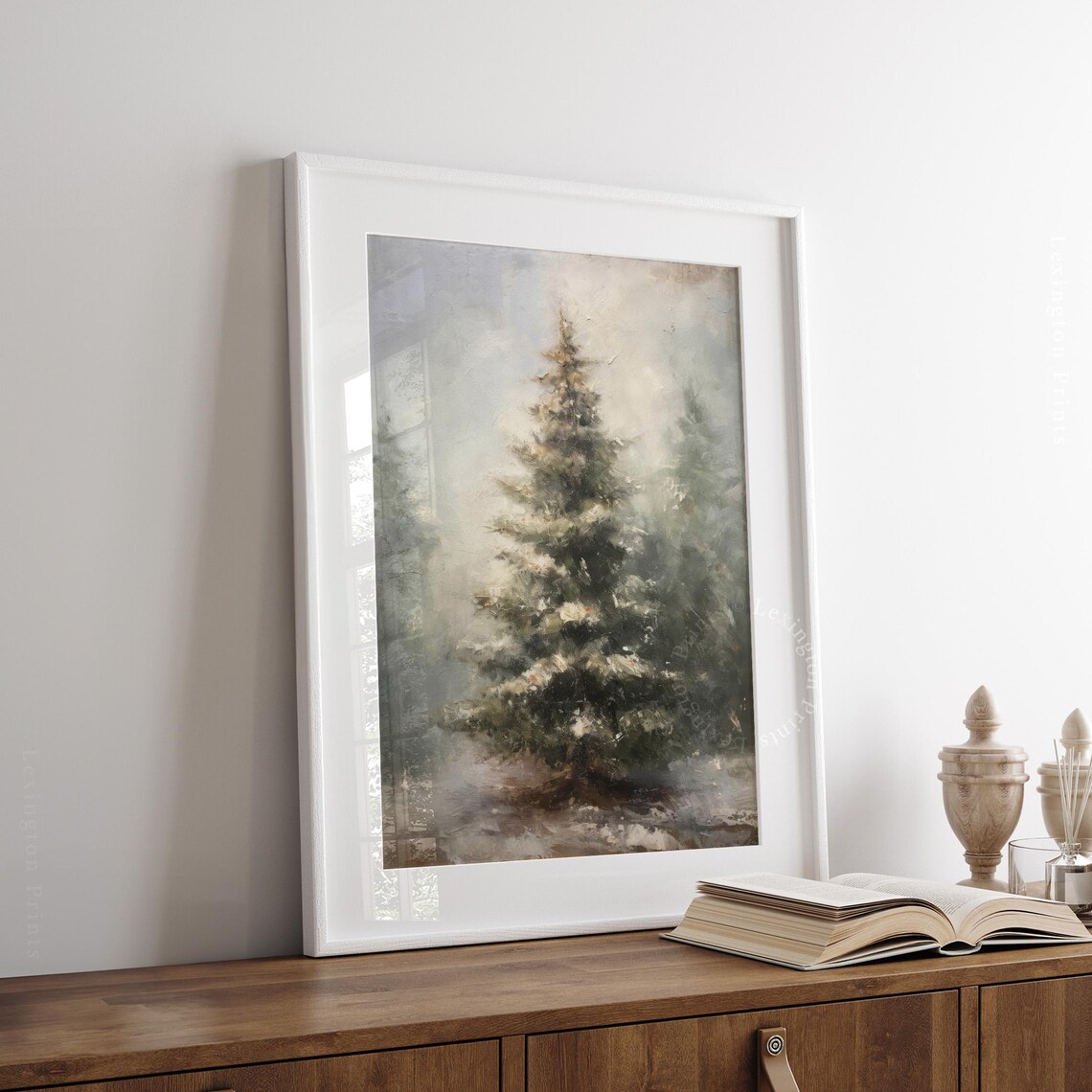 Lone Snowy Fir Tree Misty Winter Minimalist Woodlands Poster - Image 4