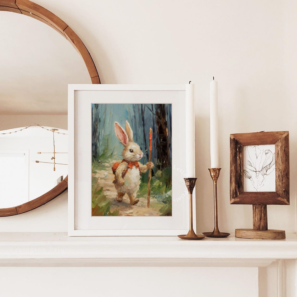 Hiking Bunny Easter Rabbit Forest Painting Cute Spring Art Poster - Image 6