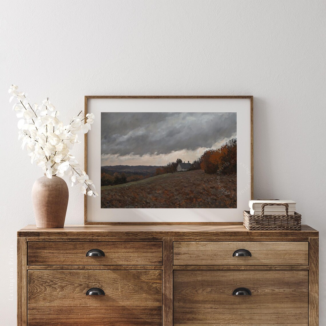 Stormy Autumn Hillside with Cottage Dark Clouds Oil Painting Poster - Image 6