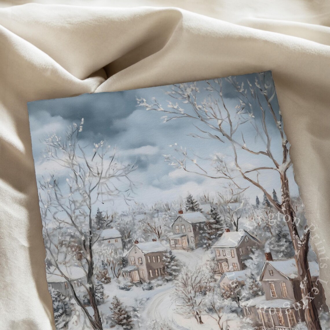 Snowy Winter Village Christmas Lane Vintage Holiday Painting Poster - Image 4
