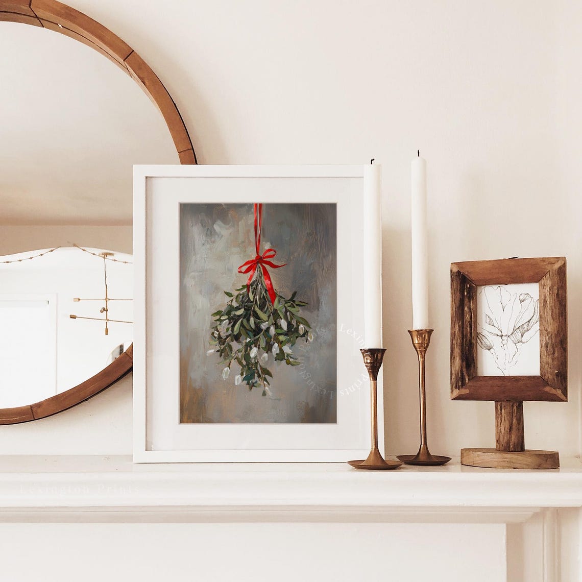 Hanging Mistletoe Bundle With Red Ribbon Holiday Greenery Art Poster - Image 5