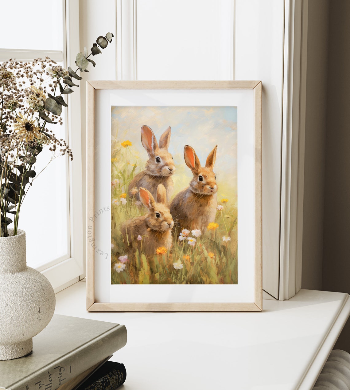 Three Bunnies in a Wildflower Meadow Spring Bunny Rabbit Poster - Image 8