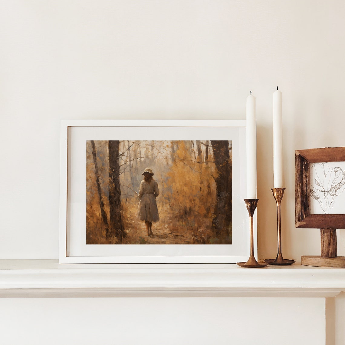 Woman Walking into Golden Autumn Forest Oil Painting Fall Poster - Image 3