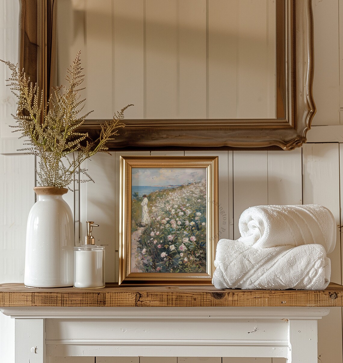 Woman in Rose Garden by the Sea Impressionist Oil Painting Poster - Image 7