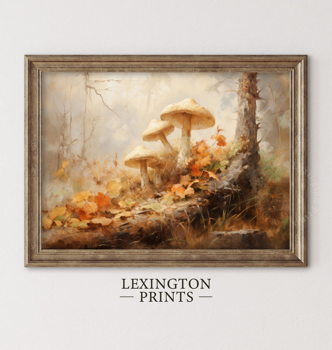 Cream Forest Mushrooms among Fall Leaves Woodland Decor Poster - Image 2