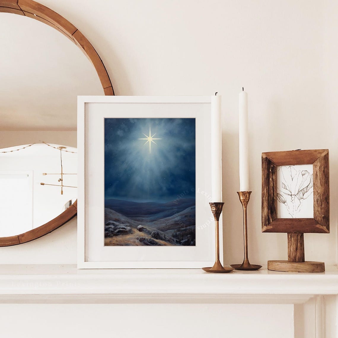 Bright Bethlehem Star Over Moonlit Rocky Hills Night Sky Print - Image 7