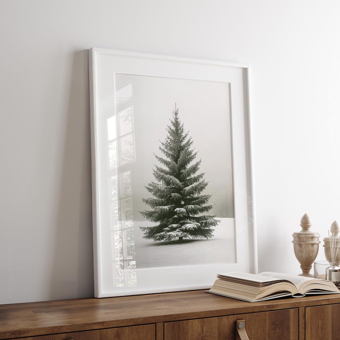 Snowy Lone Pine Tree Minimalist Winter Forest Landscape Decor Poster - Image 8