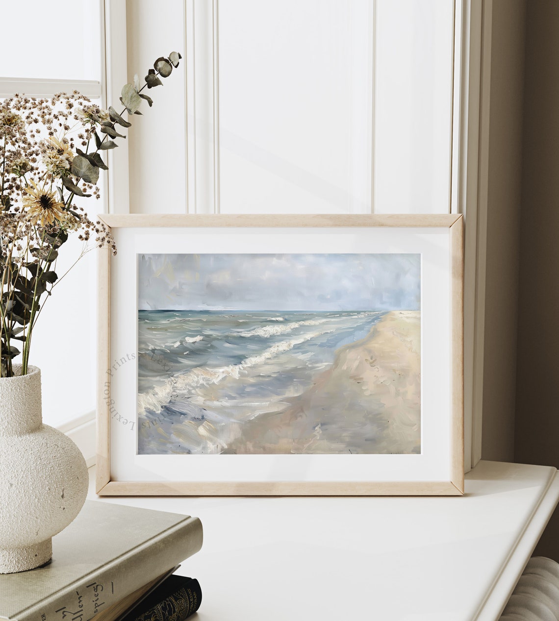 Moody Ocean Shoreline Waves Gray Blue Impressionist Coastal Poster - Image 4