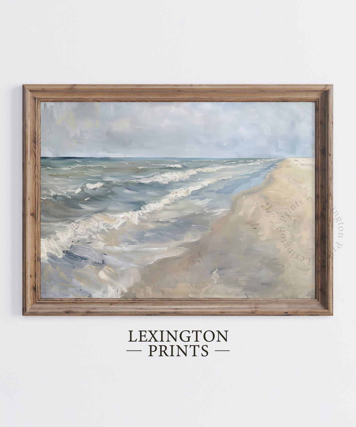 Moody Ocean Shoreline Waves Gray Blue Impressionist Coastal Poster - Image 6