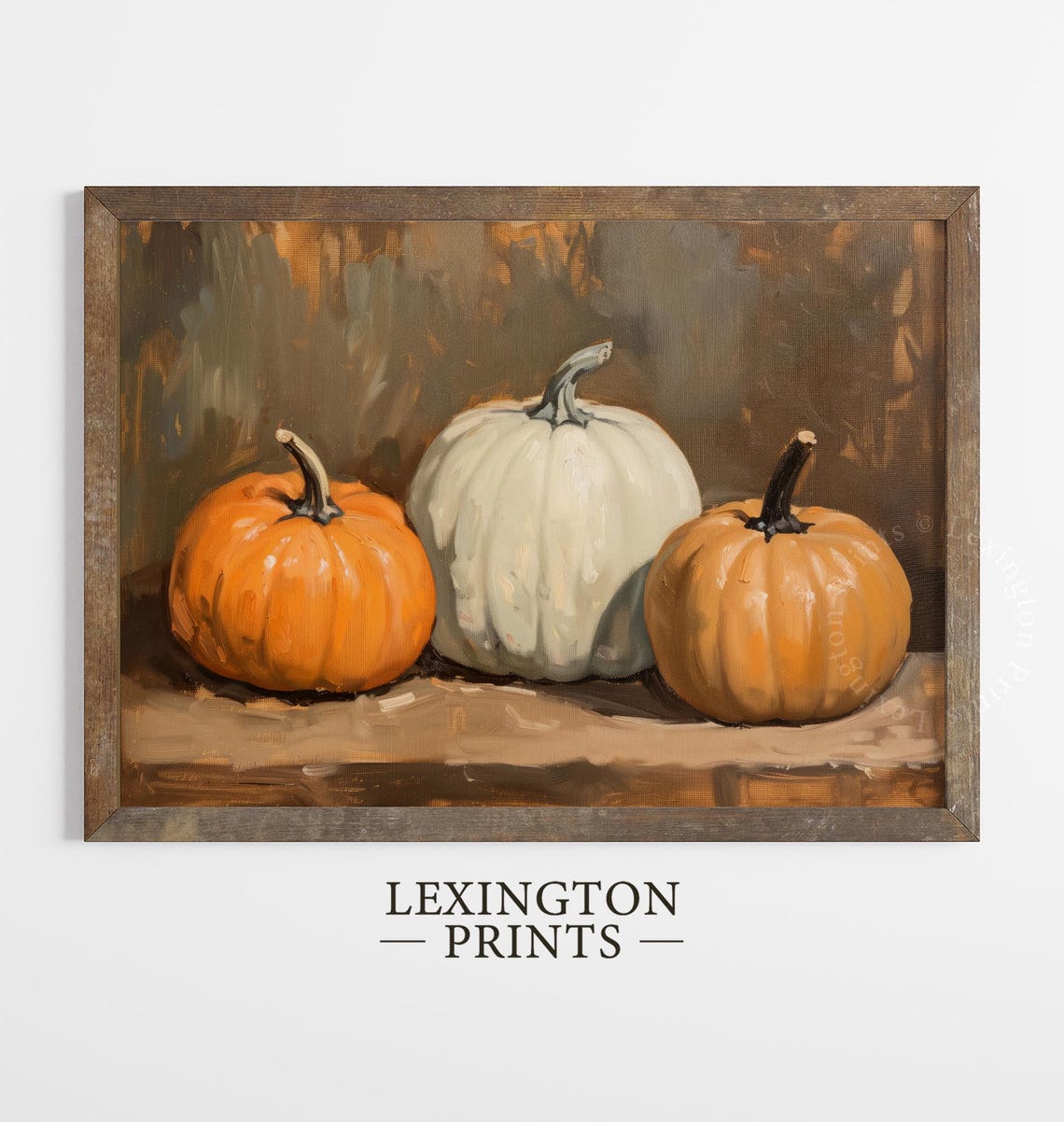 Three Orange and White Pumpkins Still Life Oil Painting Fall Poster - Image 4