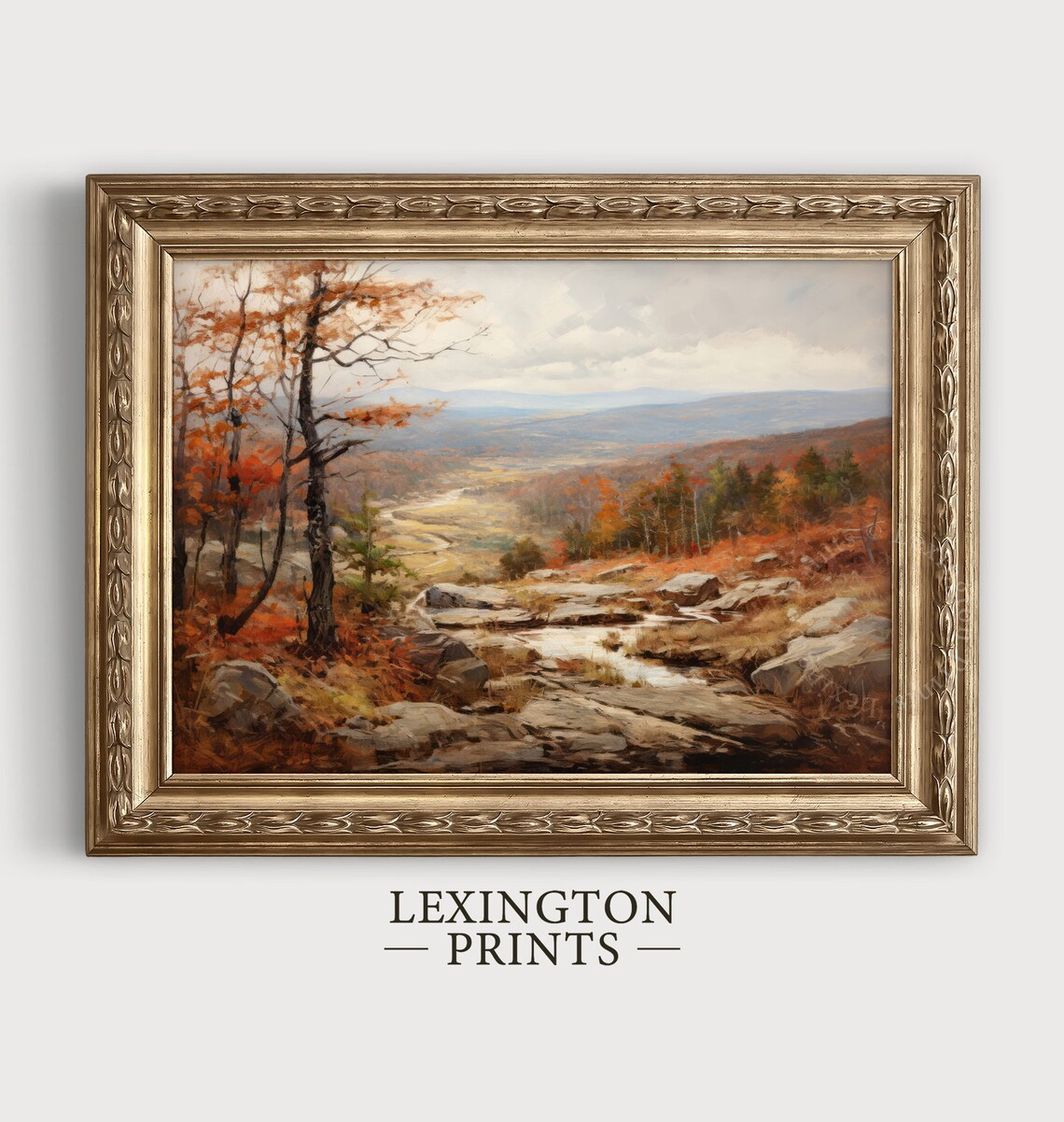 Rocky Autumn Valley River Vintage Oil Painting Landscape Poster - Image 5