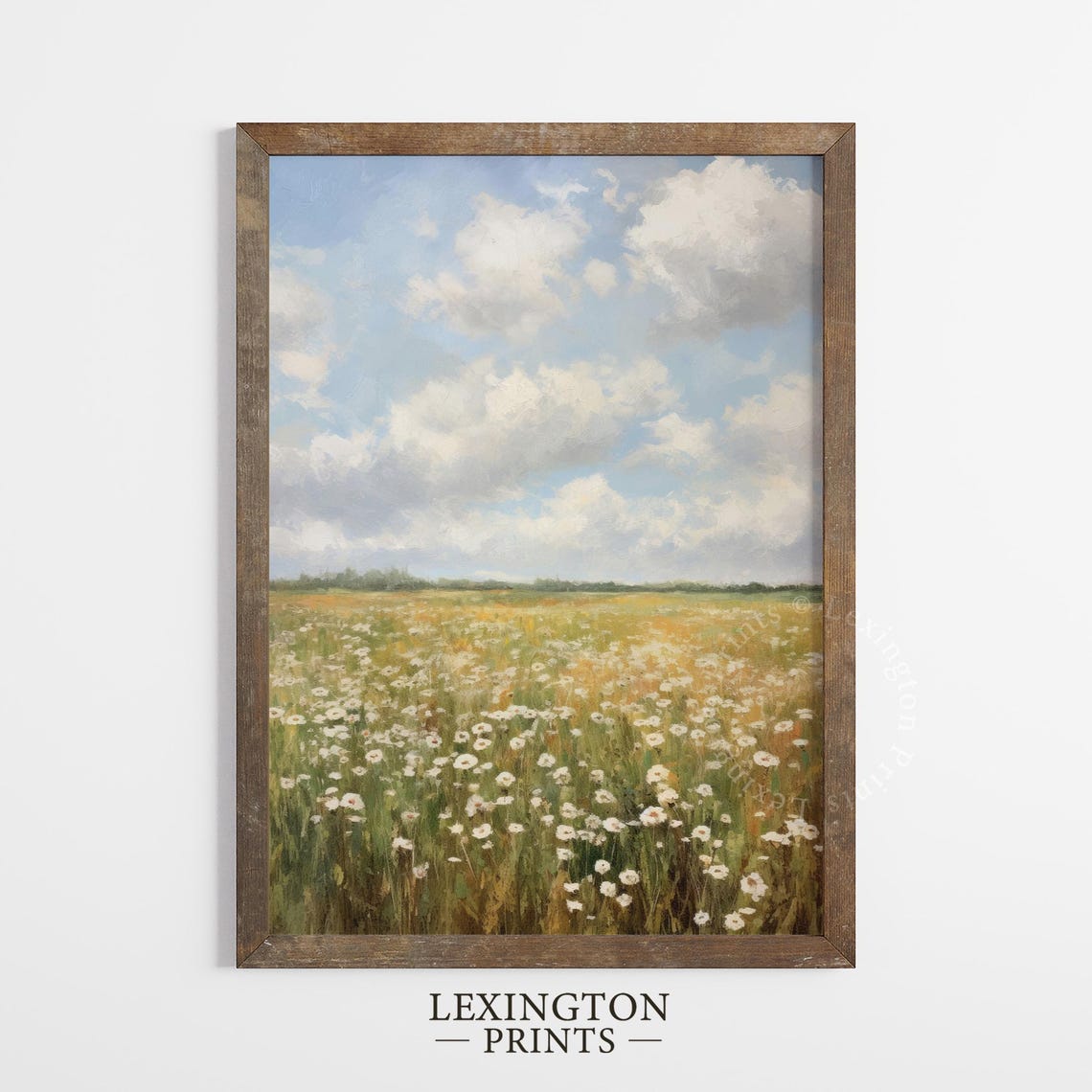 White Daisy Meadow Bright Blue Sky Clouds Cheerful Spring Field Poster - Image 5