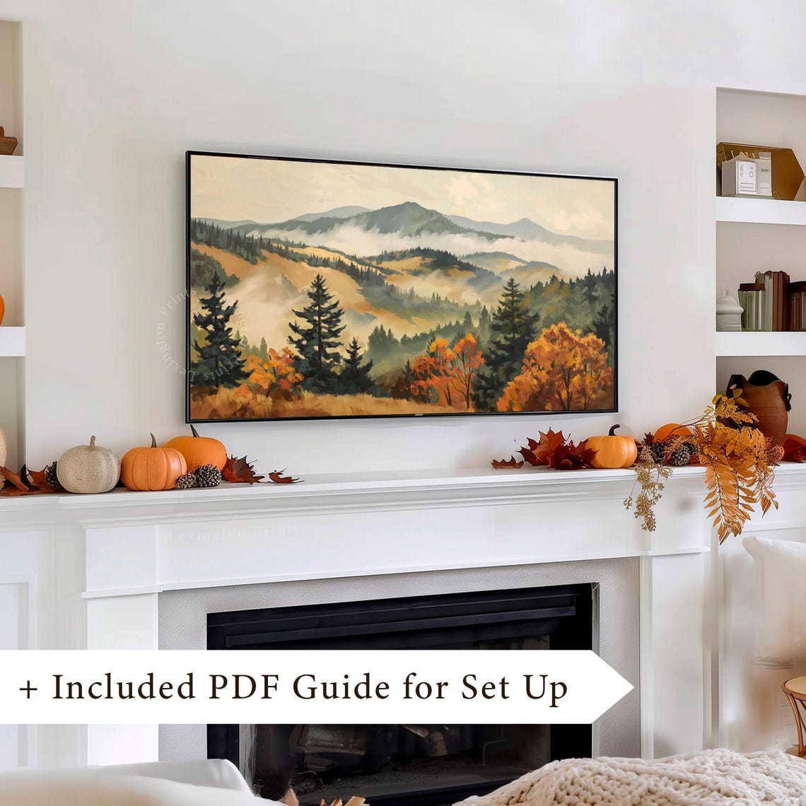 Moody Fall Mountain Landscape with Misty Pines Frame TV Art Print - Image 8