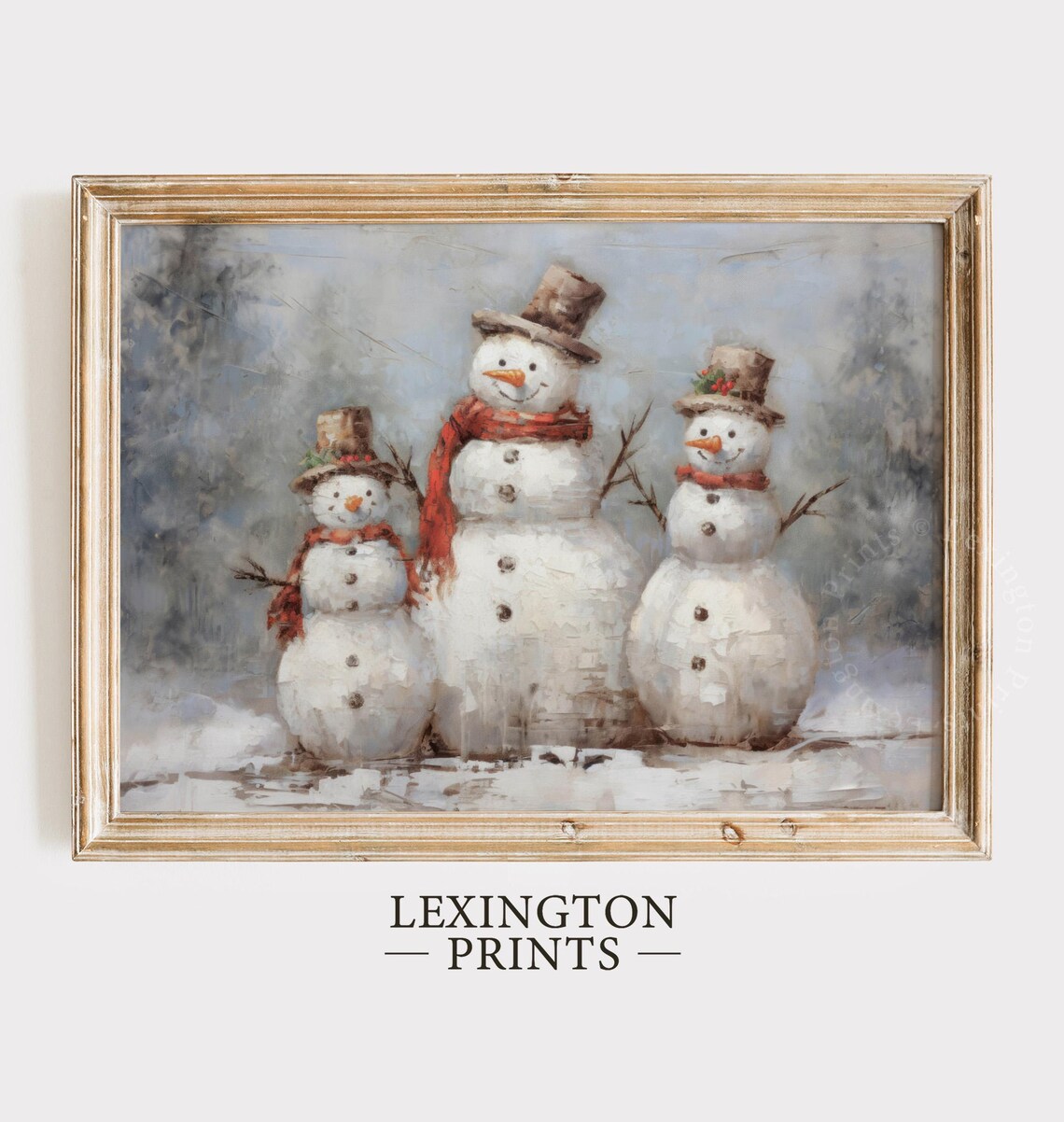 Rustic Snowman Family Winter Vintage Holiday Decor Painting Poster