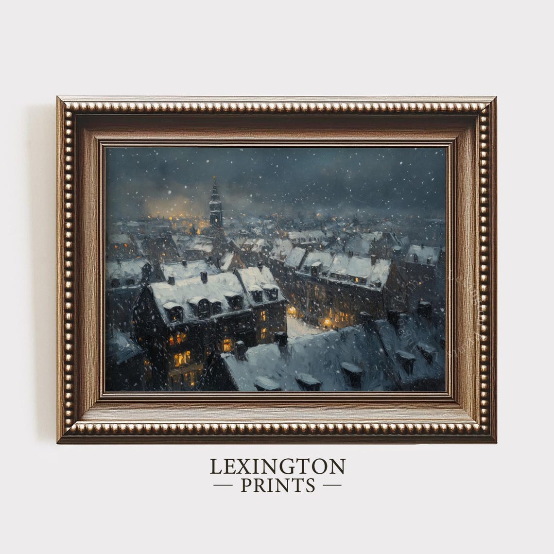 Snowy City Rooftops at Night with Glowing Windows Winter Poster - Image 6