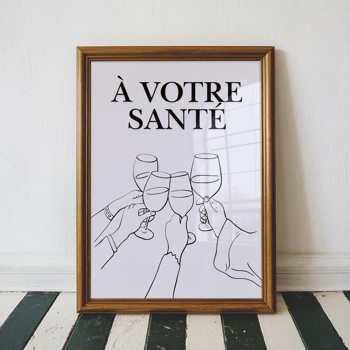 A Votre Sante Wine Glasses Toast Line Art French Dining Room Wall Art - Image 3